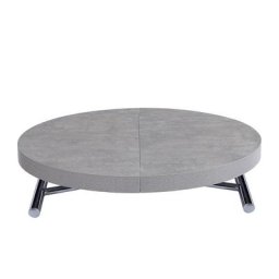 Table basse ronde relevable et extensible SATURNA Coloris gris béton diamètre 105 x 105/135 cm