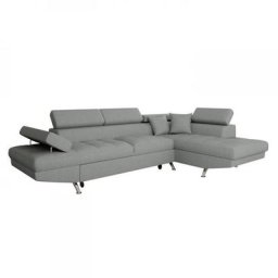 Canapé d'angle convertible méridienne droite RINO gris clair pieds métal