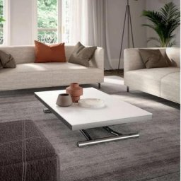 Table basse transformable PLANET en Métal Chromé et Verre Anti-empreinte / Blanc