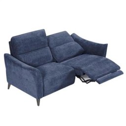 Canapé 3 places 2 RELAX électrique ATTITUDE têtière réglable tissu chenillé bleu nuit