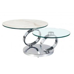 Table OLYMPE MARBLE à plateaux pivotants en verre et céramique marbre blanc
