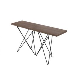 Table console extensible ouverture en livre HERMES plateau noyer pieds gris foncé largeur 140cm