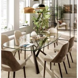 OZZIO DIAGO Table fixe avec structure en métal graphite et Plateau en verre transparent (taille large)