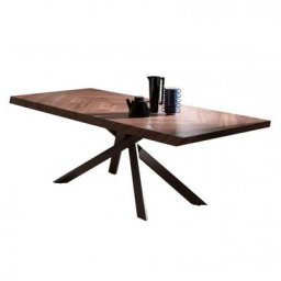 Table Fixe 4x4 FISSO en Vieux Chêne Naturel et piétement Métal Bronze