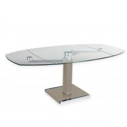 Table de repas extensible STATE SHADOW plateau en verre trempée Piétement TAUPE