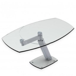 Table de repas extensible ZARAI plateau en verre trempée transparent Piétement CHROME