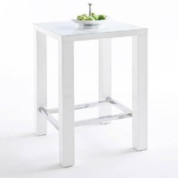 Table de bar design JANIS 80 x 80 cm finition laque blanche brillante