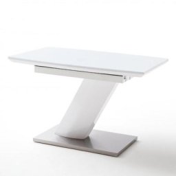 Table repas extensible design GALIA 120/160 x 80 cm blanc laqué brillant verre trempé