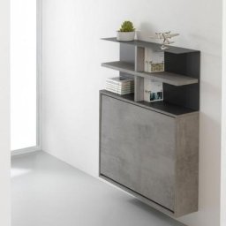 Compo Bureau/Table Extensible TAVOLO 2 avec Bibliothèque mural Gris béton 3 chaises grises ardoises intégrées