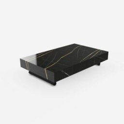Table basse convertible BOX Marbre Sahara noir / Métal graphite mat