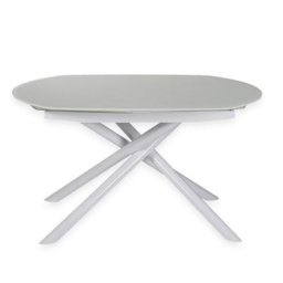Table de repas extensible MIKADO plateau en verre trempé blanc, piétement en métal laqué brillant