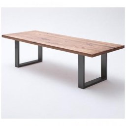 Table repas CAEN 220 X 100 cm plateau chêne bassano piètement laqué gris anthracite