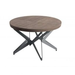 Table à rallonge BIG ROUND en Chêne Delhi et piétement en métal bronze