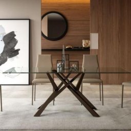 OZZIO DIAGO Table fixe rectangulaire (200 cm x 100 cm) en verre transparent / piètement en métal bronzé