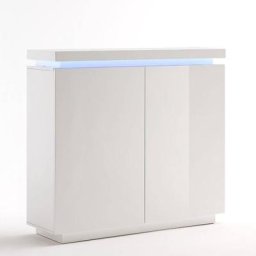 Buffet haut OCEAN laqué blanc brillant 2 portes LED inclus