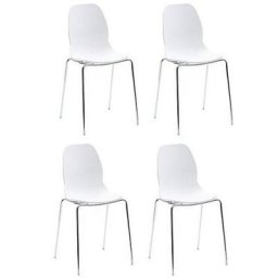 Lot de 4 chaises SHELL METAL design blanche piétement chromé
