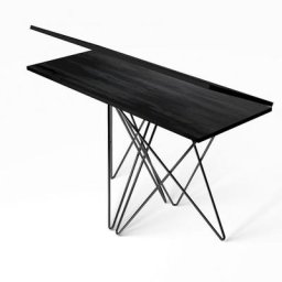 Table console extensible HERMES stratifié noir carbone acier noir 115cm