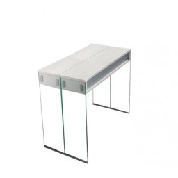 Table console extensible STEF chêne blanc piétement en verre largeur 90 cm