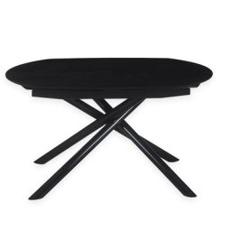 Table de repas extensible MIKADO plateau en verre trempé noir, piétement en métal laqué brillant