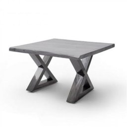 Bout de canapé CLAREN plateau en acacia massif laqué gris piétement X acier vintage