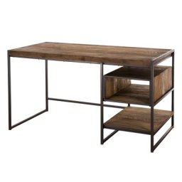 Bureau SIXTINE en teck recyclé acacia acajou et métal 1 niche