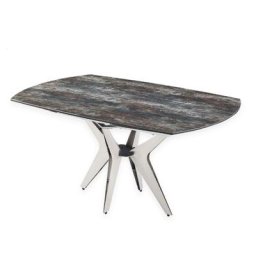Table de repas extensible BOOMERANG 160/228 x 95 cm plateau céramique pied acier inoxydable