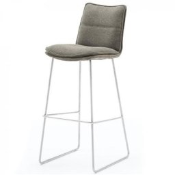 Lot de 2 chaises de bar design HALSOU tissu cappuccino et pieds acier brossé