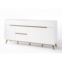 Buffet CACHAN blanc laqué mat 6 tiroirs 3 portes piétement en chêne