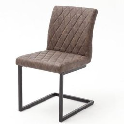 Lot de 4 chaises KERRY tissu marron couture diamant avec piètement tube carré métal noir mat