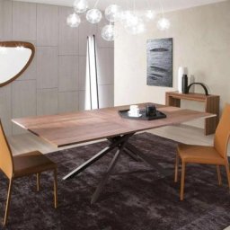 Table extensible Rectange 4x4 en Chêne Naturel et piétement Métal Bronze