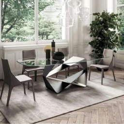 OZZIO GEM Table fixe avec structure en métal et Plateau en verre / Large