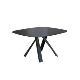 Table à rallonge BOMBO en Verre anti-empreinte Noir et piétement en métal