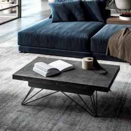 Table basse convertible RADIUS- Plateau en Eco-bois Pierre et Piétement en Métal
