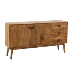 Buffet bas design TANY 2 portes 3 tiroirs Manguier marron