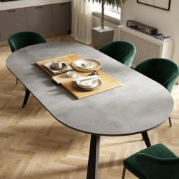 OZZIO CONVIVIO Table ronde extensible Plateau éco-bois spatulé béton / pieds métal graphite
