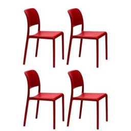 Lot de 4 chaises RIVER empilables design coloris rouge.