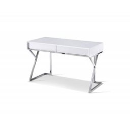 Bureau EPSYLON design blanc laqué piétement chromé 2 tiroirs