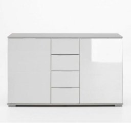 Commode ENSSE 4 tiroirs 2 portes blanc verre blanc