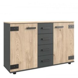 Commode Buffet VERNON style industriel pin argenté vieilli tiroirs graphite