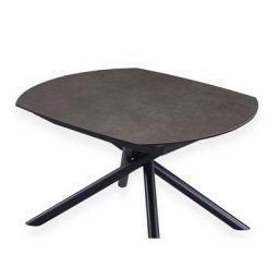 Table de repas extensible MIKADO plateau céramique gris collé sur verre trempé, piétement en métal noir mat