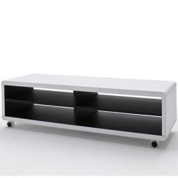 Meuble TV JUNAS XL laqué blanc à roulettes intérieur noir