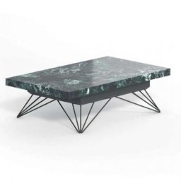 Table basse convertible RADIUS- Plateau en Marbre Brillant et Piétement en Métal