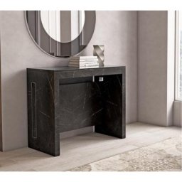 Table console extensible 8 couverts TOPAZ 90 cm marbre noir avec allonges intégrées