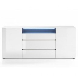 Buffet VERONA blanc laque brillant 2 portes 3 tiroirs