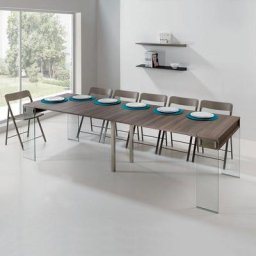 Table console extensible STEF XL coloris noyer piétement en verre