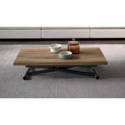 Table basse convertible SYDNEY 100 x 60 cm Eco bois ancien / Métal vernis bronze
