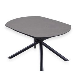 Table de repas extensible MIKADO plateau céramique ciment collé sur verre trempé, piétement en métal noir mat