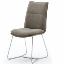 Lot de 2 chaises design HALSOU tissu cappuccino et pieds acier brossé