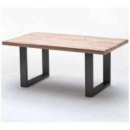Table repas CAEN 180 X 100 cm plateau chêne blanchi piètement laqué gris anthracite