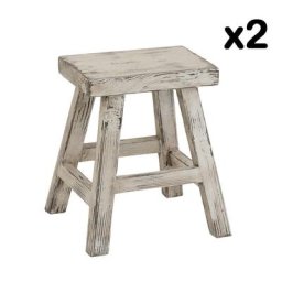 Set de 2 tabourets rectangulaires BYZO en bois blanc délavé.